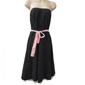 Ruby Rox Vintage Strapless Polka Dot Fit & Flare Dress with Pink Sash, Size 9